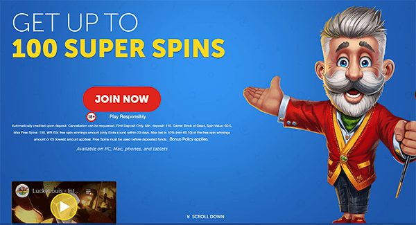 Luckylouis — ekran rejestracji i gier